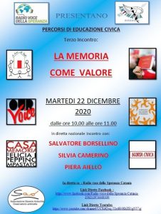 Incontro 'La memoria come valore' - 22 dicembre 2020 @ https://www.facebook.com/Radio-voce-della-Speranza-Catania-256212974448109